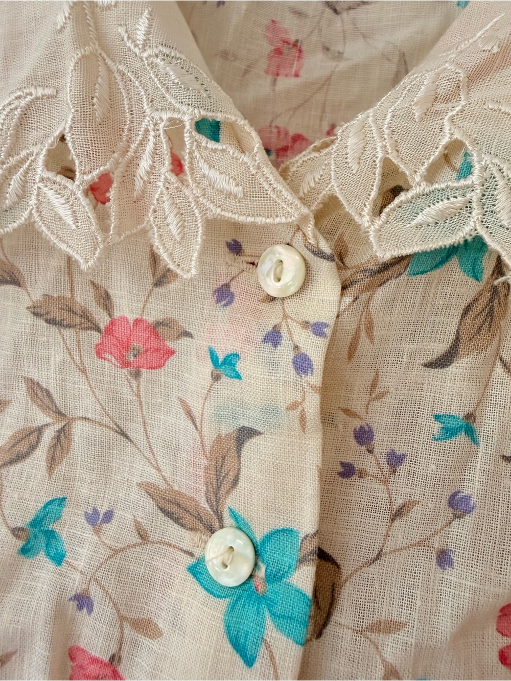 Vintage Floral Short Sleeve Button Blouse w/ Lacy Sailor Collar Doncaster II -MD - Picture 6 of 15